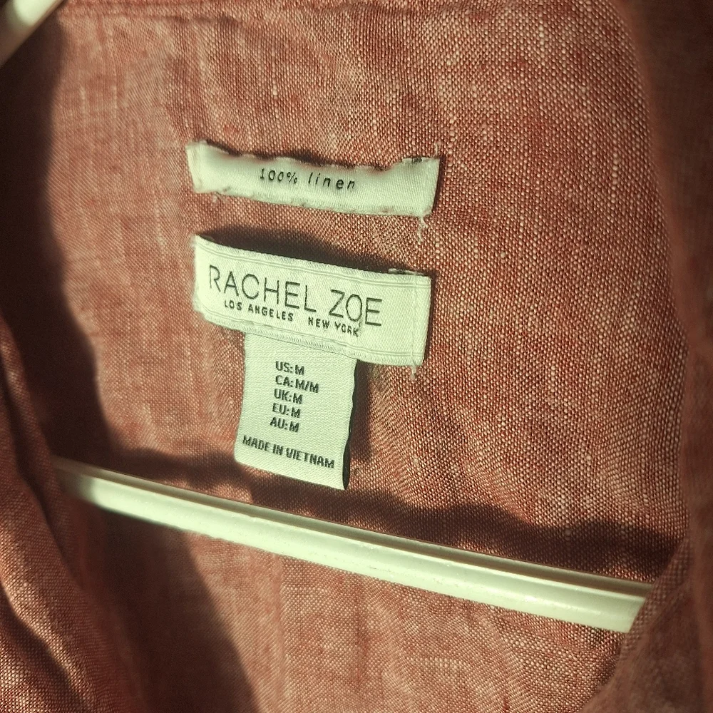 Rachel Zoe 100% Linen Medium Red Button Down Shirt - Picture 3 of 4